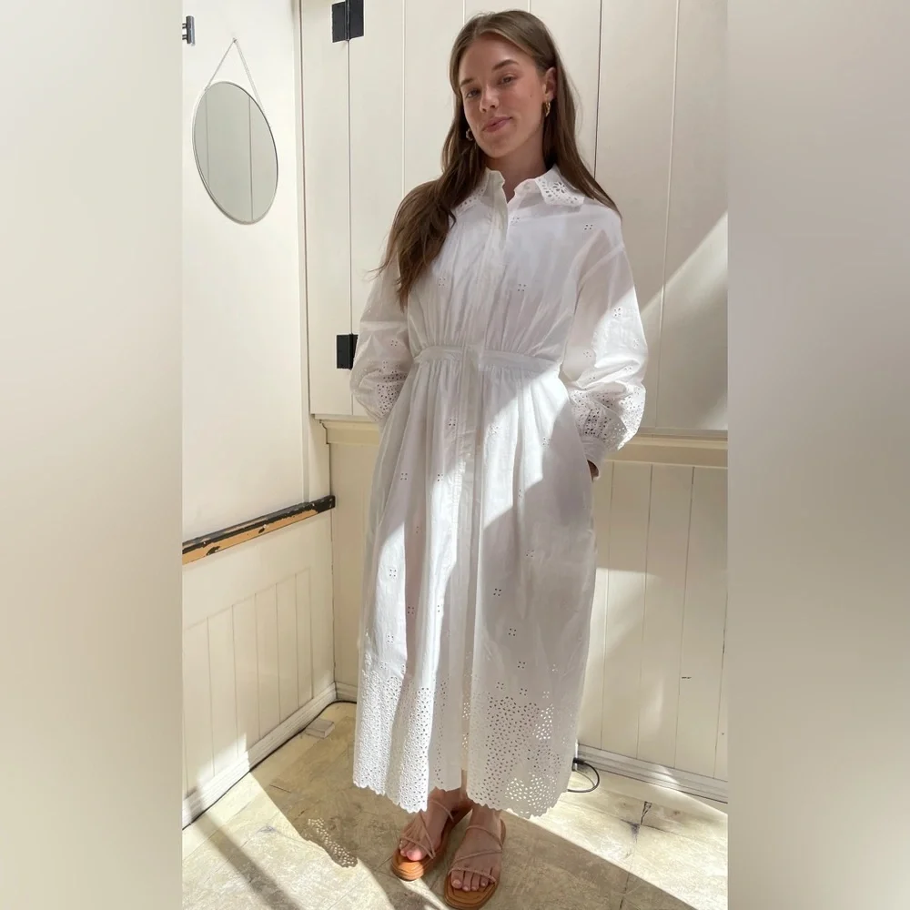 ULLA JOHNSON Adette tie-detailed broderie anglaise eyelet cotton midi dress - Picture 2 of 13